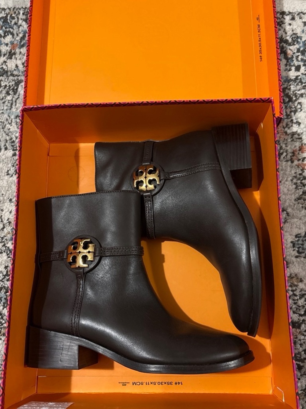 Tory Burch Dark Brown Leather Logo-Plate Ankle Boots